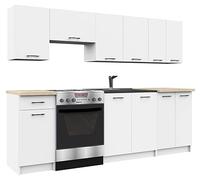AKORD | Ensemble de Meubles de Cuisine 2.4m | Meuble de Cuisine Bas Complete | Meuble Four Encastrable | Armoire au Sol et Suspendue | Armoire sous Plan | Blanc