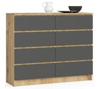AKORD Grande Commode | Armoire à comode | Gain de Place | Pratique | Robuste | Guidage à roulettes | Chant ABS | Commode Rangement | Meubles de Salon | Chêne Artisan/Gris Graphite