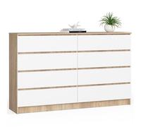 AKORD Grande Commode | Armoire à tiroirs | Commode Salon | Commode Rangement | pour Le Salon | pour la Chambre | Durable | Guidage à roulettes | Meubles de Salon | Chêne Sonoma|Blanc