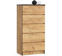 AKORD K60 Commode à 5 tiroirs pour Le Salon, la Chambre à Coucher, Le Bureau Design Fonctionnel Moderne 60 x 121 x 40 cm (l x H x P) Poids 39 kg Chêne Artisanal