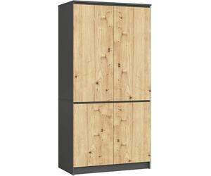 AKORD Kit d'armoire S90 90 cm | Penderie à 4 portes | Extension de garde-robe | 90 x 180 x 51 cm | Poids 66,6 kg | Gris graphite/chêne artisanal
