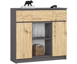 AKORD Kommode K-100 avec 2 Portes et 3 Tiroirs 1 étagère | pour Le Salon Chambre à Coucher | Moderne | Plateau Laminé 16mm | 35 x 98 x 101 cm | Chêne Artisanal & Gris Graphite