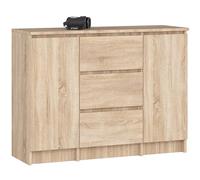 AKORD Kommode K-100 avec 2 Portes et 3 Tiroirs | pour Le Salon Chambre à Coucher | Moderne | Plateau Laminé 16mm | 35 x 76 x 101 cm | Chêne Artisanal & Chêne Artisanal