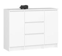 Commode AKORD K100 Blanche 101 cm 2 portes 3 tiroirs façade Blanche 4 étagères 101x35x76 cm