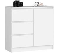 AKORD Kommode K-80 Jerry avec 3 Tiroirs | Armoire avec 2 étagères et 1 Porte | pour Le Salon Chambre à Coucher | Moderne | Plateau Laminé 16mm | 80x77x35 cm | Blanc + Façade Blanc
