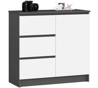 Commode AKORD JERRY Gris Graphite 80 cm 1 porte 3 tiroirs façade Blanche 2 étagères 80x35x77 cm