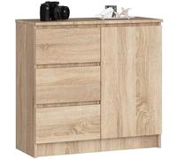 AKORD Kommode K-80 Jerry avec 3 Tiroirs | Armoire avec 2 étagères et 1 Porte | pour Le Salon Chambre à Coucher | Moderne | Plateau Laminé 16mm | 80x77x35 cm | Chêne Sonoma + Façade Chêne Sonoma