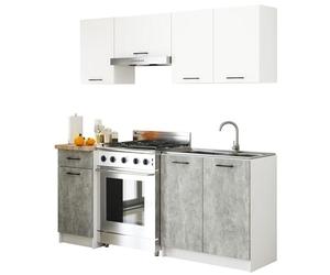 AKORD | KüchenmöbelSet 1.8m | Küche Komplett | Kitchen Cabinet Set | Küchenschränke | Standschränke | Hängeschränke | Schubladen | Untertischschrank | Weiß & Beton Front