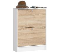 AKORD Meuble à Chaussures de Rangement avec 2 Range-Chaussures | Commode | Meuble Chaussure Entree | Gain de Place | L60 x H80 x P20 cm, 21 kg | Blanc/Chêne De Sonoma