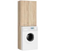 AKORD Meuble Buanderie Machine à Laver Fin 180 | L64 x H180 x P30 cm | Meuble pour Lave Linge avec 4 Étagères 2 Portes de Rangement | Meubles de Salle de Bain | Chêne Sonoma + Façade Chêne Sonoma