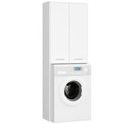 AKORD Meuble Buanderie Machine à Laver Fin 180 | L64 x H180 x P30 cm | Meuble pour Lave Linge avec 4 Étagères 2 Portes de Rangement | Meubles de Salle de Bain | Blanc + Façade Blanc