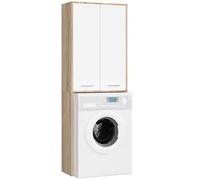 AKORD Meuble Buanderie Machine à Laver Fin 180 | L64 x H180 x P30 cm | Meuble pour Lave Linge avec 4 Étagères 2 Portes de Rangement | Meubles de Salle de Bain | Chêne Sonoma + Façade Blanc