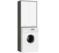 AKORD Meuble Buanderie Machine à Laver Fin 180 | L64 x H180 x P30 cm | Meuble pour Lave Linge avec 4 Étagères 2 Portes de Rangement | Meubles de Salle de Bain | Gris Graphite + Façade Blanc