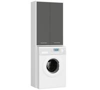 AKORD Meuble Buanderie Machine à Laver Fin 180 | L64 x H180 x P30 cm | Meuble pour Lave Linge avec 4 Étagères 2 Portes de Rangement | Meubles de Salle de Bain | Blanc + Façade Gris Graphite