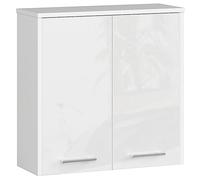 AKORD Meuble Haut WC Suspendu | Fin L60 | 2 Portes | Etagere Murale | Commode Salle de Bain | Armoire | Rangement | Toilette Mural | Placard Cuisine | L60 x H60 x P22,5 cm | Poids 18 kg | Verre Blanc
