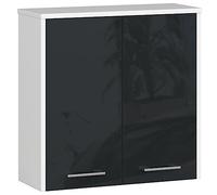 AKORD Meuble Haut WC Suspendu | Fin L60 | 2 Portes | Etagere Murale | Commode Salle de Bain | Armoire | Toilette Mural | Placard Cuisine | 60x60x22,5 cm | Poids 18kg | Blanc/Graphite Brillant