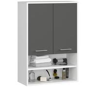 AKORD Meuble Salle de Bain Suspendu Fin 64 cm - 2 Portes, 2 Étagères 2 Compartiments Ouverts - Meuble Haut WC Meubles Suspendus - Armoire Murale Moderne 64x94x30 cm - Blanc & Gris Graphite