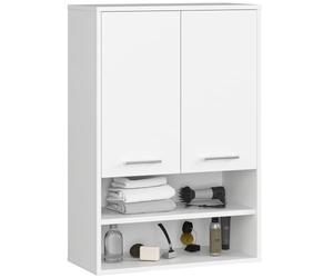 AKORD Meuble Salle de Bain Suspendu Fin 64 cm - 2 Portes, 2 Étagères 2 Compartiments Ouverts - Meuble Haut WC Meubles Suspendus - Armoire Murale Moderne 64x94x30 cm - Blanc