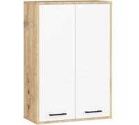 AKORD Meuble Salle de Bain Suspendu Fin 64 cm - 2 Portes, 4 Étagères - Armoire Murale 64x94x30 cm - Meuble Haut WC - Compact, Moderne - Idéal pour Petits Espaces - Chêne Artisanal & Blanc