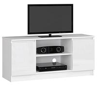 Akord Meuble Tv 2 Portes 1 Étagère Blanc/Blanc Brillant 120X40X55