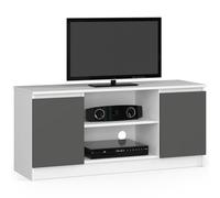 AKORD Meuble TV K-120 | Un Compartiment Ouvert | 2 étagères avec Portes Gauche et Droite | H55 x L120 x P40 cm | Poids 30 kg | Couleur : Blanc/Gris Graphite