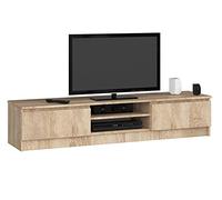 AKORD - Meuble TV K-160 - 1 étagère ouverte - 2 étagères avec portes battantes gauche et droite - 33 x 160 x 40 cm (H x l x P) - Poids 30 kg - Couleur chêne sonoma