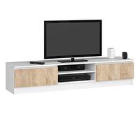 AKORD Meuble TV K-160 | Classique Meuble Télé | Banc TV | Moderne Meuble Television | H33 x L160 x P40 cm, Poids 30 kg | Couleur: Blanc/Chêne Sonoma