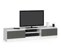 AKORD - Meuble TV K-160 - Un Compartiment Ouvert - 2 étagères avec Portes battantes Gauche et Droite - 33 x 160 x 40 cm - Poids 30 kg - Couleur : Blanc/Gris Graphite
