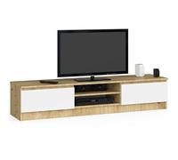 AKORD - Meuble TV K-160 - Un Compartiment Ouvert - 2 étagères avec Portes battantes Gauche et Droite - 33 x 160 x 40 cm - Poids 30 kg - Couleur : chêne Artisan