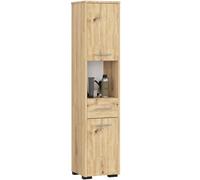 Colonne salle de bains AKORD FIN Chêne Artisan 30 cm 2 portes 1 tiroir façade Chêne Artisan 5 étagères 30x30x140 cm