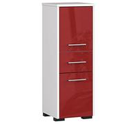 AKORD Meubles de Salle de Bain Haut Fin 85 | 2 Portes 1 Tiroir | 30 x 85 x 30 cm Poids 25 kg | Meuble de Salle de Bain Rangement | Colonne Commode Rangements Bois | Blanc & Façade Rouge Brillant