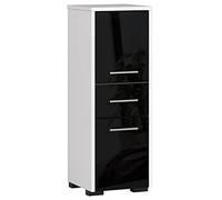 AKORD Meubles de Salle de Bain Haut Fin 85 | 2 Portes 1 Tiroir | 30 x 85 x 30 cm Poids 25 kg | Meuble de Salle de Bain Rangement | Colonne Commode Rangements Bois | Blanc & Façade Noir Brillant
