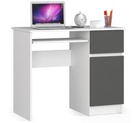 AKORD Piksel Petit Bureau avec Tiroirs | Bureau d'Ordinateur avec Plateau Clavier | L 90 x H 77 x P 50 cm 30 kg | Armoire Droite | Blanc/Gris Graphite