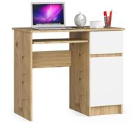 AKORD Piksel Petit Bureau avec tiroirs | Bureau d'ordinateur | Table de Bureau avec Plateau Clavier | L 90 x H 77 x P 50 cm 30 kg | Armoire Droite | Couleur : chêne Artisan | Blanc