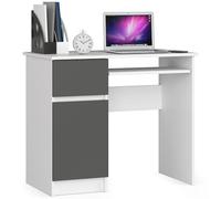 AKORD Piksel Petit Bureau avec tiroirs | Bureau d'ordinateur | Table de Bureau avec Plateau Clavier | L 90 x H 77 x P 50 cm | 30 kg | Armoire Gauche | Blanc/Gris Graphite