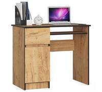 AKORD Piksel Petit Bureau avec tiroirs | Bureau d'ordinateur | Table de Bureau avec Plateau pour Clavier | Tiroir et Compartiment avec Porte | L 90 x H 77 x P 50 cm | 30 kg | Armoire à Gauche |