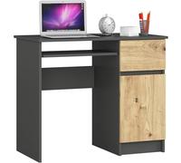 AKORD PIKSEL Petit bureau gris graphite 90 cm droite 1 porte 1 tiroir avant chêne artisan 3 étagères L90 x H50 x P77 cm