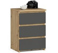 AKORD Table de chevet CL-3 avec 3 tiroirs | pour Le salon, la Chambre à Coucher, l'armoire, Le Bureau, Le Bureaul | 40x 57 x 35 cm, Poids 26 kg | Chêne Artisan | Chêne Artisanal & Façade Gris Graphite