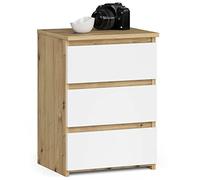 AKORD Table de Chevet CL-3 avec 3 tiroirs | pour Le Salon, la Chambre à Coucher, l'armoire, Le Bureau, Le Bureau | Design Moderne et Fonctionnel | 40 x 57 x 35 cm, Poids 26 kg | Chêne Artisan | Blanc