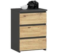AKORD | Table de Chevet Commode CL-3 avec 3 tiroirs | pour Le Salon Chambre Armoire Bureau Bureau | Design Moderne et Fonctionnel | L40 x H57 x P35 cm, Poids 26 kg | Gris Graphite/Chêne Artisanal