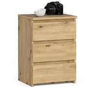 AKORD | Table de Chevet Commode CL-3 avec 3 tiroirs | pour Le Salon Chambre Armoire Bureau Bureau | Design Moderne et Fonctionnel | L40 x H57 x P35 cm, Poids 26 kg | Chêne Artisan