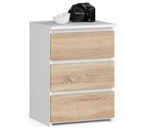 AKORD | Table de Chevet Commode CL-3 avec 3 tiroirs | pour Le Salon Chambre Armoire Bureau Bureau | Design Moderne et Fonctionnel | L40 x H57 x P35 cm, Poids 26 kg | Blanc | Chêne Sonoma