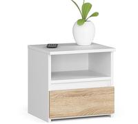 AKORD Table de Nuit avec tiroir | Chevet, Table de Nuit | Armoire de Chambre | L40 x H40 x P35 cm | Blanc/Chêne Sonoma