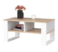 AKORD Table de Salon avec 2 étagères Rockford | 92 x 45 x 53 cm | Table Basse Design Moderne | Tables Basses de Salon | Tableau Meuble de Rangement | Panneau Stratifié 16mm | Blanc & Chêne Sonoma