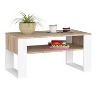 AKORD Table de Salon avec Une étagère DOMI | L92xH45xP53 cm | Table Basse Design Moderne | Tables Basses de Salon | Tableau Meuble de Rangement | Panneau Stratifié 16mm | Chêne Sonoma + Pieds Blancs