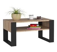 AKORD Table de Salon avec Une étagère DOMI | L92xH45xP53 cm | Table Basse Design Moderne | Tables Basses de Salon | Tableau Meuble de Rangement | Panneau Stratifié 16mm | Chêne Sonoma + Pieds Noirs