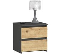 AKORD | Tables de chevet Picolo 2 tiroirs Armoire de chambre Commode de bureau Gain de place 40 x 40 x 35 cm Panneau stratifié 16 mm Gris Graphite & Chêne Artisan Frontal