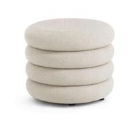 AKORD Tabouret en Tissu Teddy avec Rangement MOLLIS 55 cm, Rond Ottoman, Rembourré, Repose-Pieds, 55 x 44,5 x 55 cm, pour Entrée Salon Chambre à Coucher, Coiffeuse, Blanc Brumeux