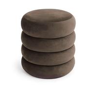 AKORD Tabouret en Velours avec Rangement SNUGGO 42 cm, Rond Ottoman, Rembourré, Repose-Pieds, 42 x 44,5 x 42 cm, pour Entrée Salon Chambre à Coucher, Coiffeuse, Marron