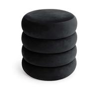 AKORD Tabouret en Velours avec Rangement SNUGGO 42 cm, Rond Ottoman, Rembourré, Repose-Pieds, 42 x 44,5 x 42 cm, pour Entrée Salon Chambre à Coucher, Coiffeuse, Noir